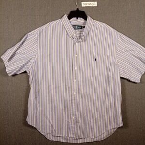 Ralph Lauren Classic Fit Shirt Mens 3XB Blue Yellow Striped Short Sleeve Cotton